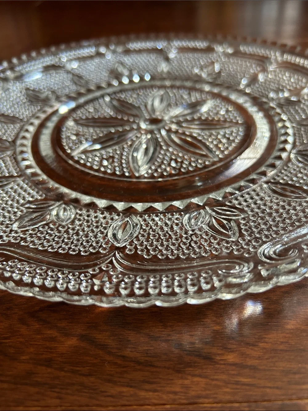 Vintage Clear Pressed Glass Serving Plate with Floral Motif